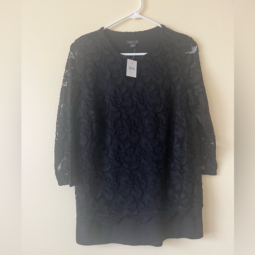 J Jill collection black lace 3/4 length sleeves dressy top small